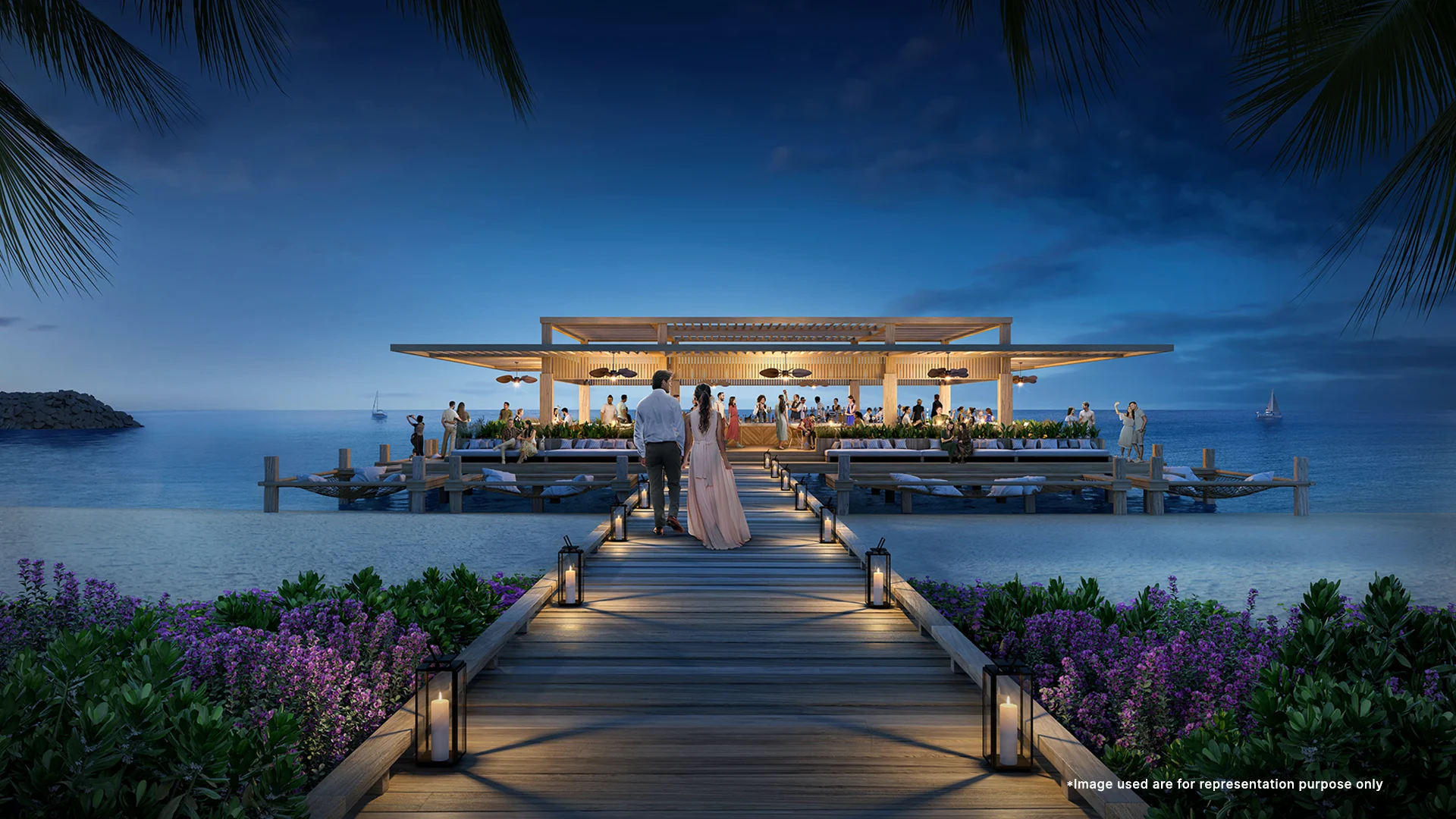Vibrant seaside party zone at Emaar Address Residences Al Marjan, featuring luxurious lounge areas and stunning views.with stunning sea views.